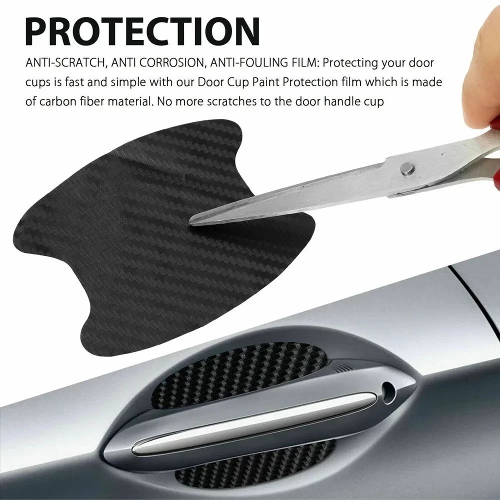 4PCS Carbon Fiber Car Door Handle Bowl Anti Scratch Protective Film Paint Guard