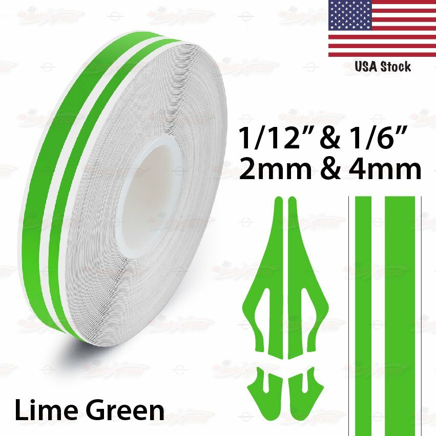 1/2″ Roll Vinyl Pinstriping Pin Stripe Double Line Tape Sticker 12mm LIME GREEN