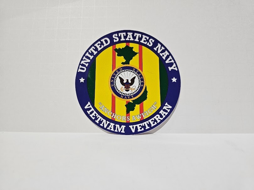 Vietnam War Veteran Decal/Sticker Car Window Round 4 Inch Die Cut Navy