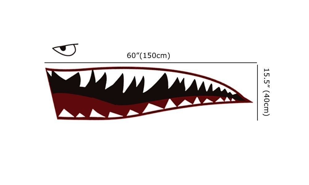 Complete Set 60″ Full Size Shark Mouth w/ Eye Die-Cut Vinyl Decals For Car Truck