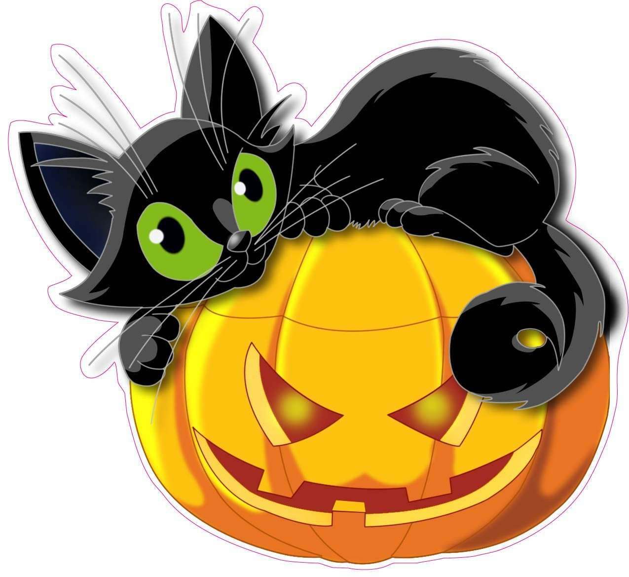 Halloween Pumpkin with Black Cat Wall or Window Decor Decal