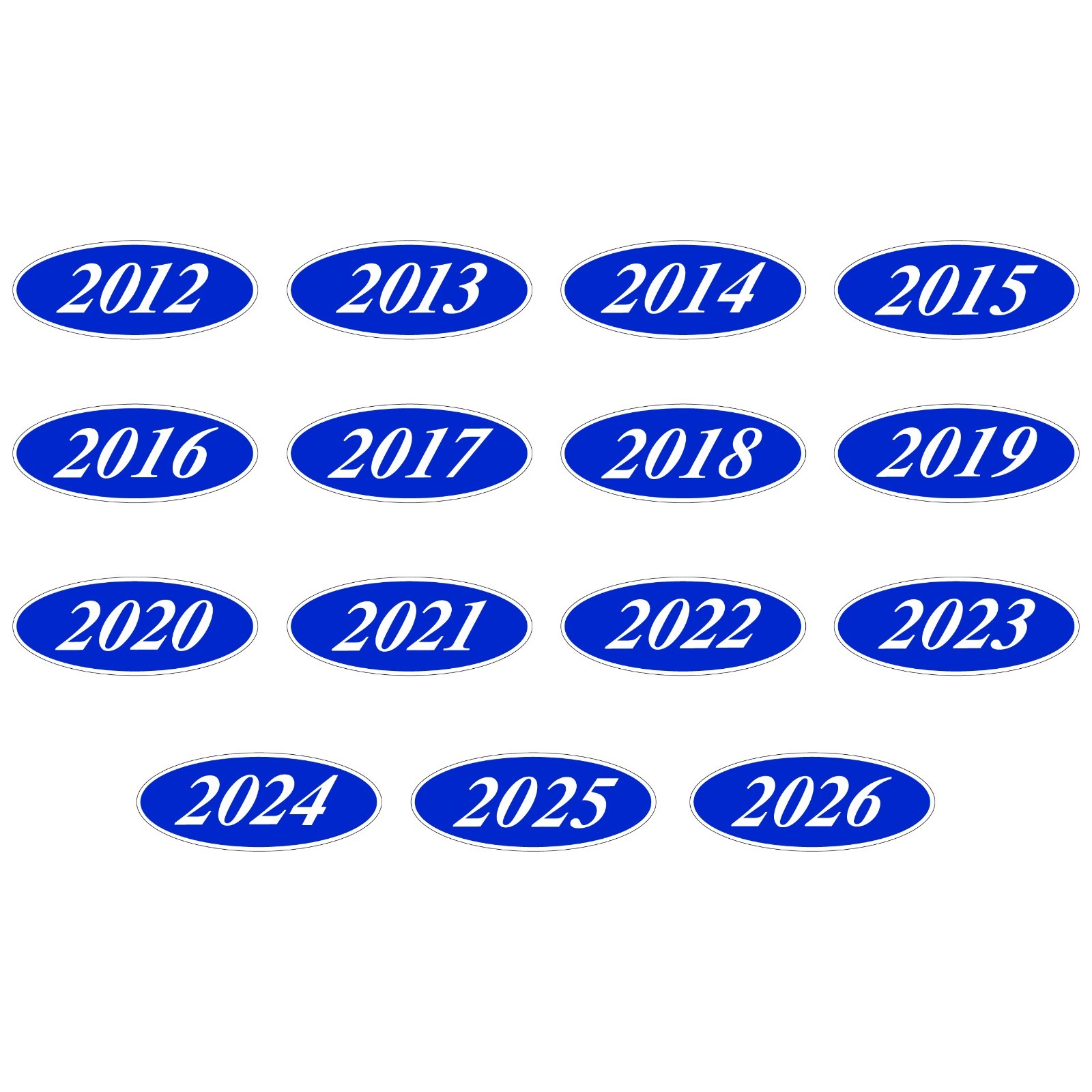 Car Windshield Year Stickers 2012-2026 Oval Dealership Decals Printed in USA
