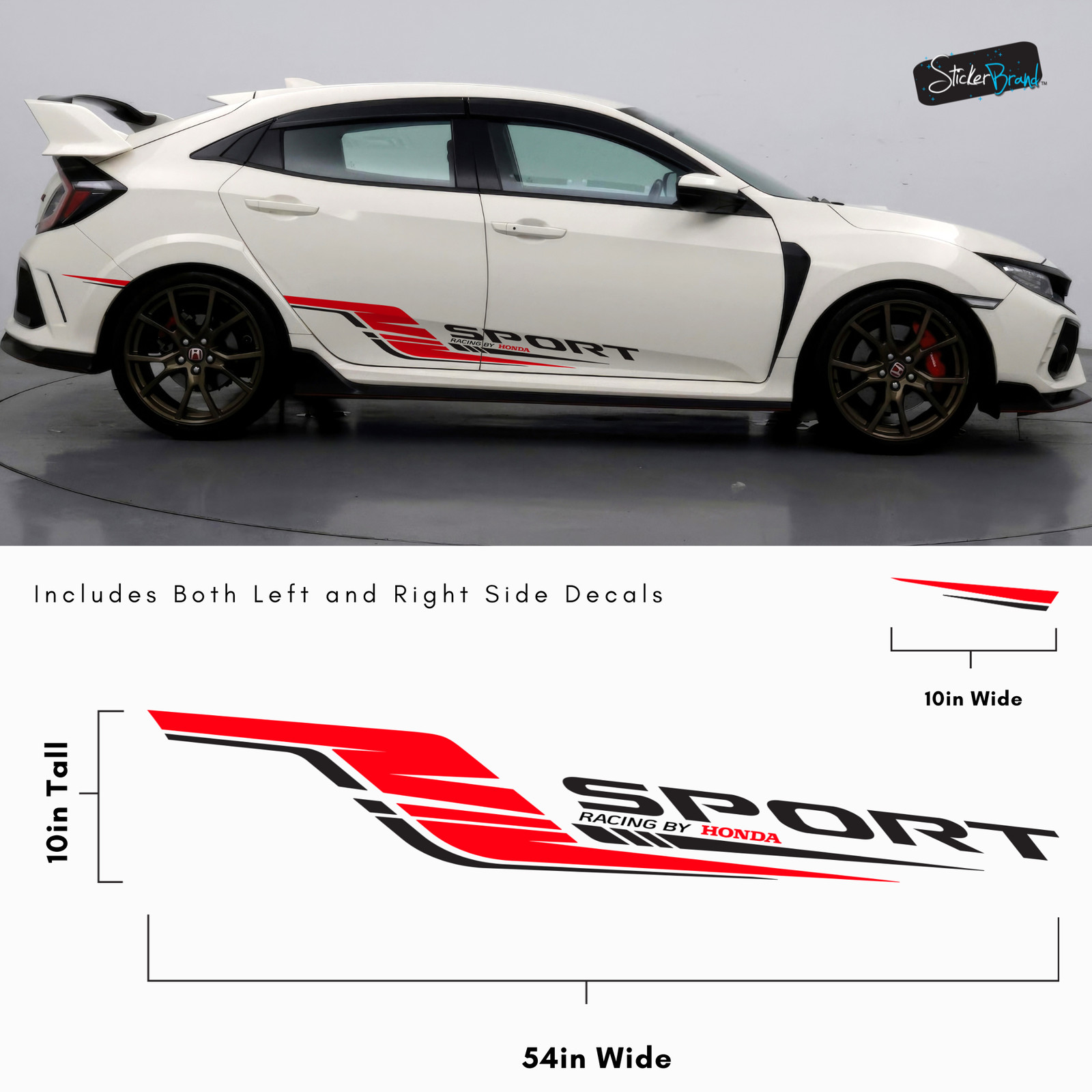 Honda Civic Sports Graphic Decal Sticker. Type-R Racing Stripes, Universal Fit.