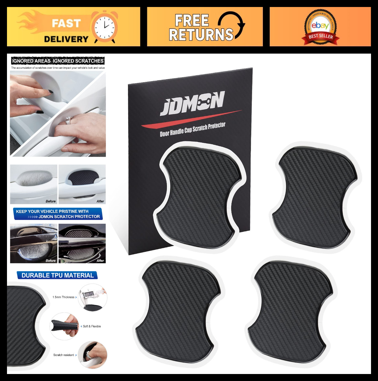 Universal Car Door Handle Scratch Protector – 4PCS TPU Carbon Fiber Stickers, 3D