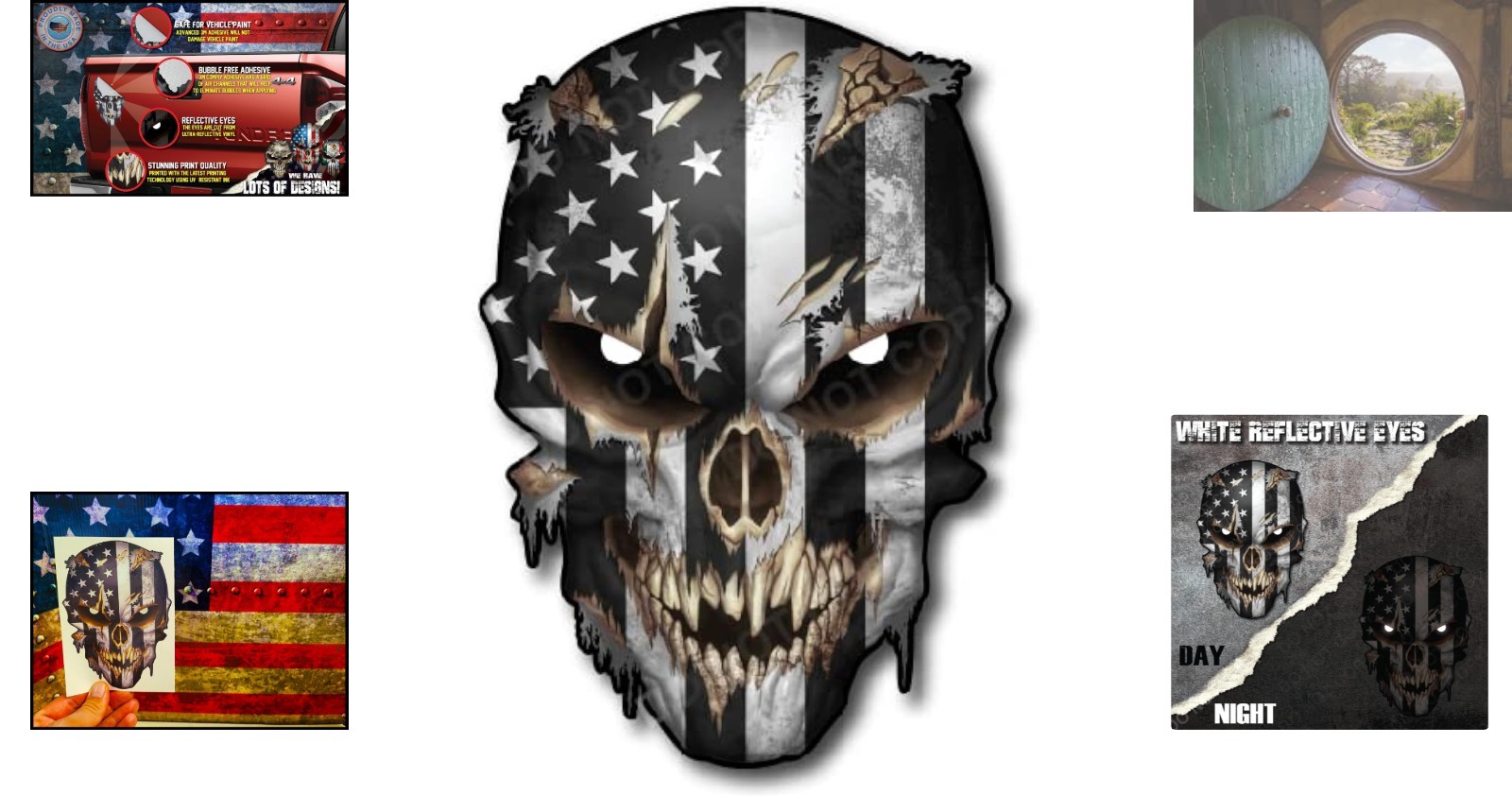 Eye-Catching Reflective Skull Vinyl Decal with American Flag Design – 6.5 Inch