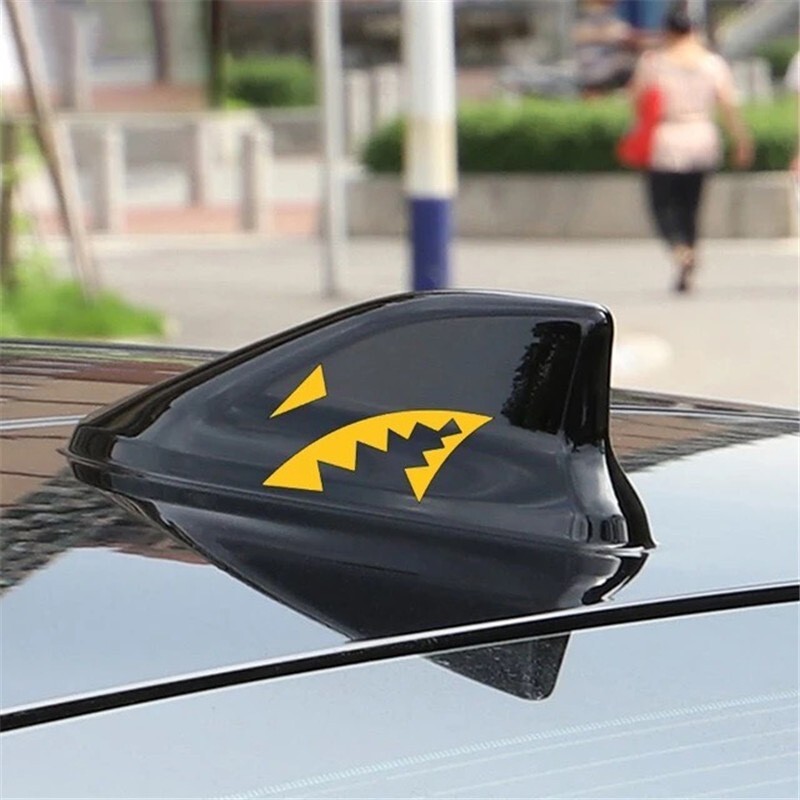 Pair of Shark Fin Antenna Auto Decals Shark Mouth Reflective Universal Stickers