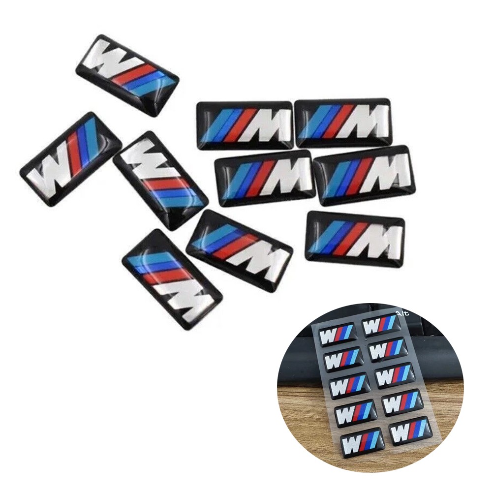 For BMW ALLOY WHEEL M BADGE STICKER EMBLEM DECAL 17MM X 9MM SET OF 10 pcs