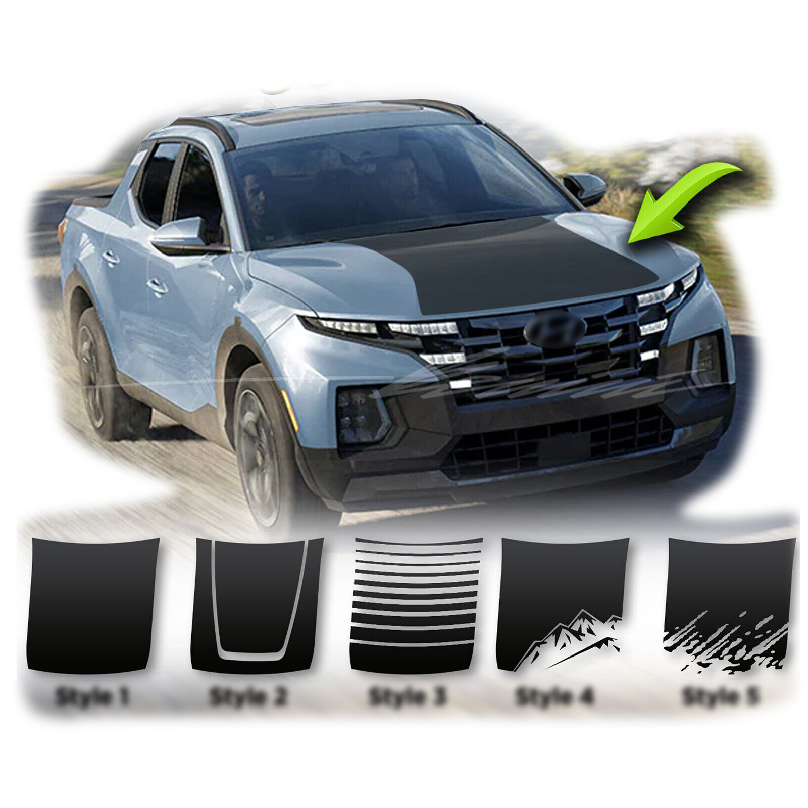 Hood Blackout Decal Racing Stripes Graphics Fits 2022 &up Hyundai Santa Cruz