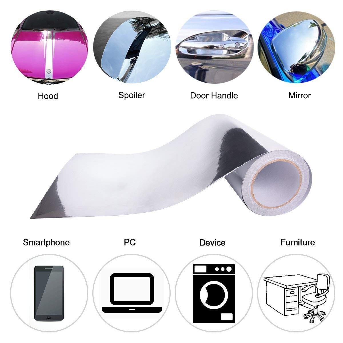 Car Vinyl Wrap Chrome Mirror Silver Self Adhesive DIY Decals Decoration 12″x60″