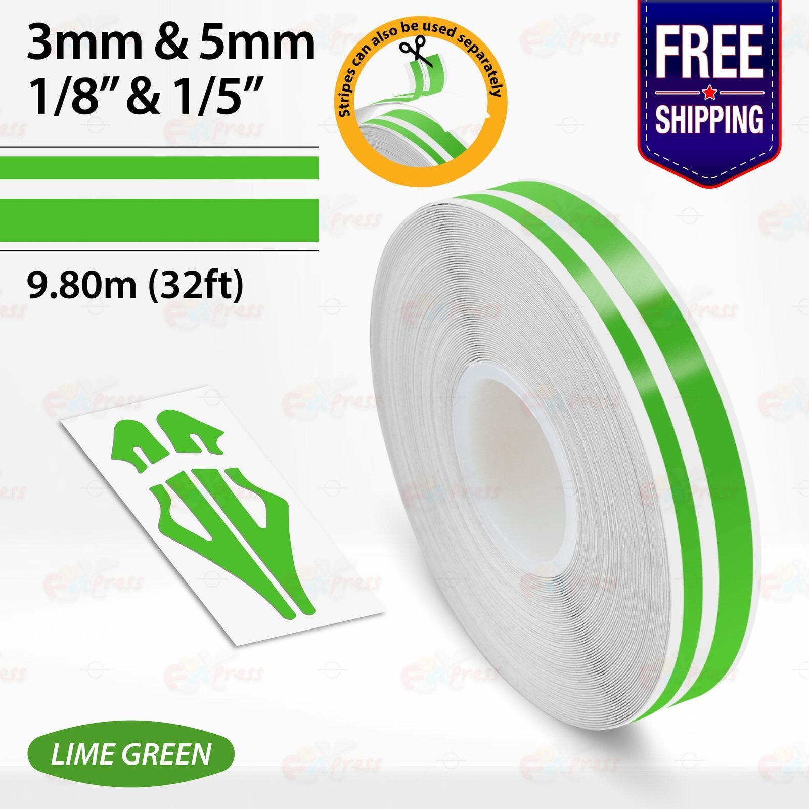 LIME GREEN 1/8″ & 1/5″ Roll Vinyl Pinstriping Stripe Double Line Tape Sticker
