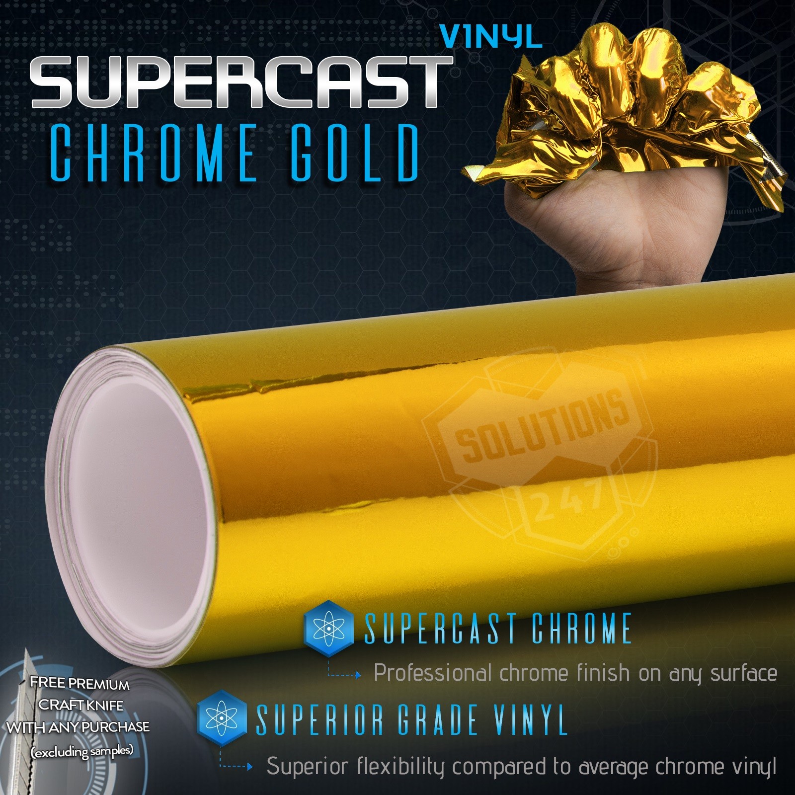 Supercast Flex Stretch Mirror Chrome Vinyl Wrap Sticker Roll Air Release – Gold
