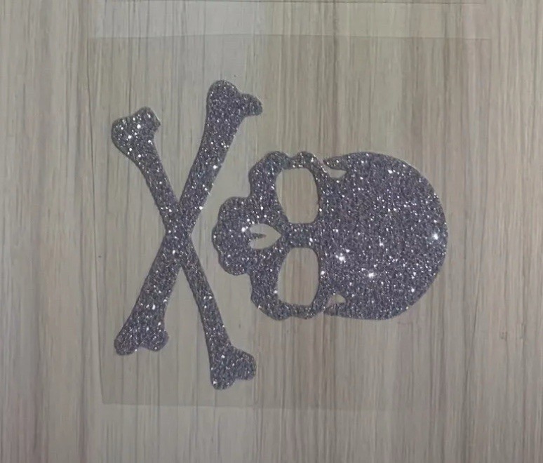 IRIDESCENT SILVER GLITTER BLING SHINY SKULL CROSSBONES 2” VINYL STICKER DECAL