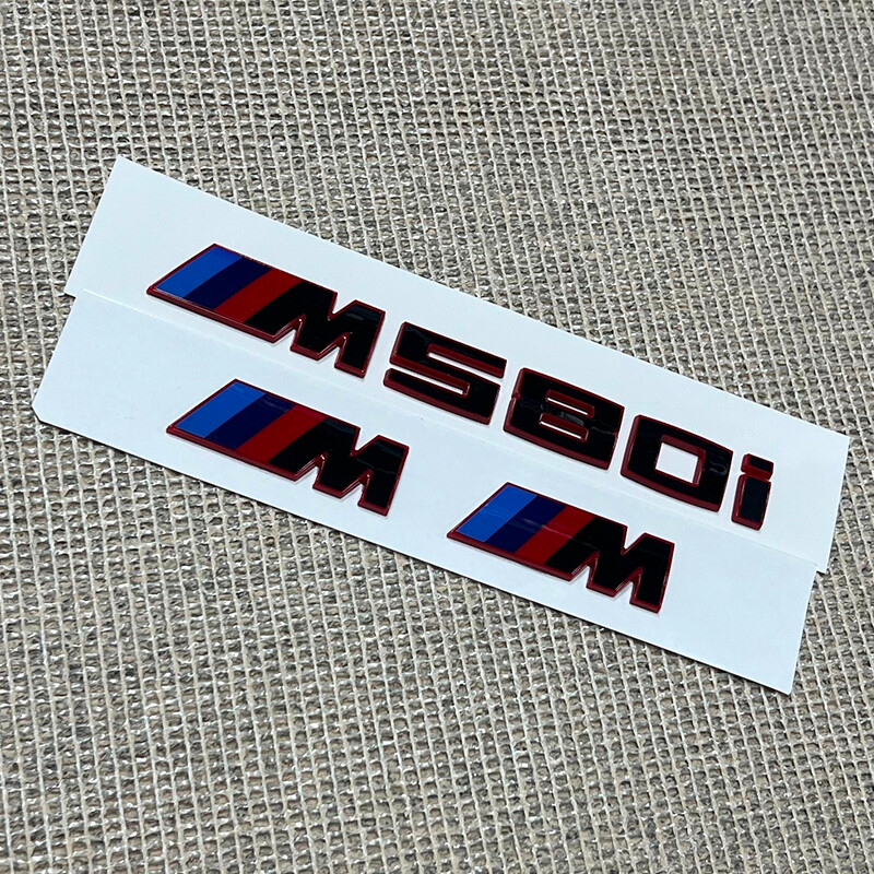 For 5 Series Gloss Black Red Emblem M580i+M x2 Rear Trunk and Fender Badge