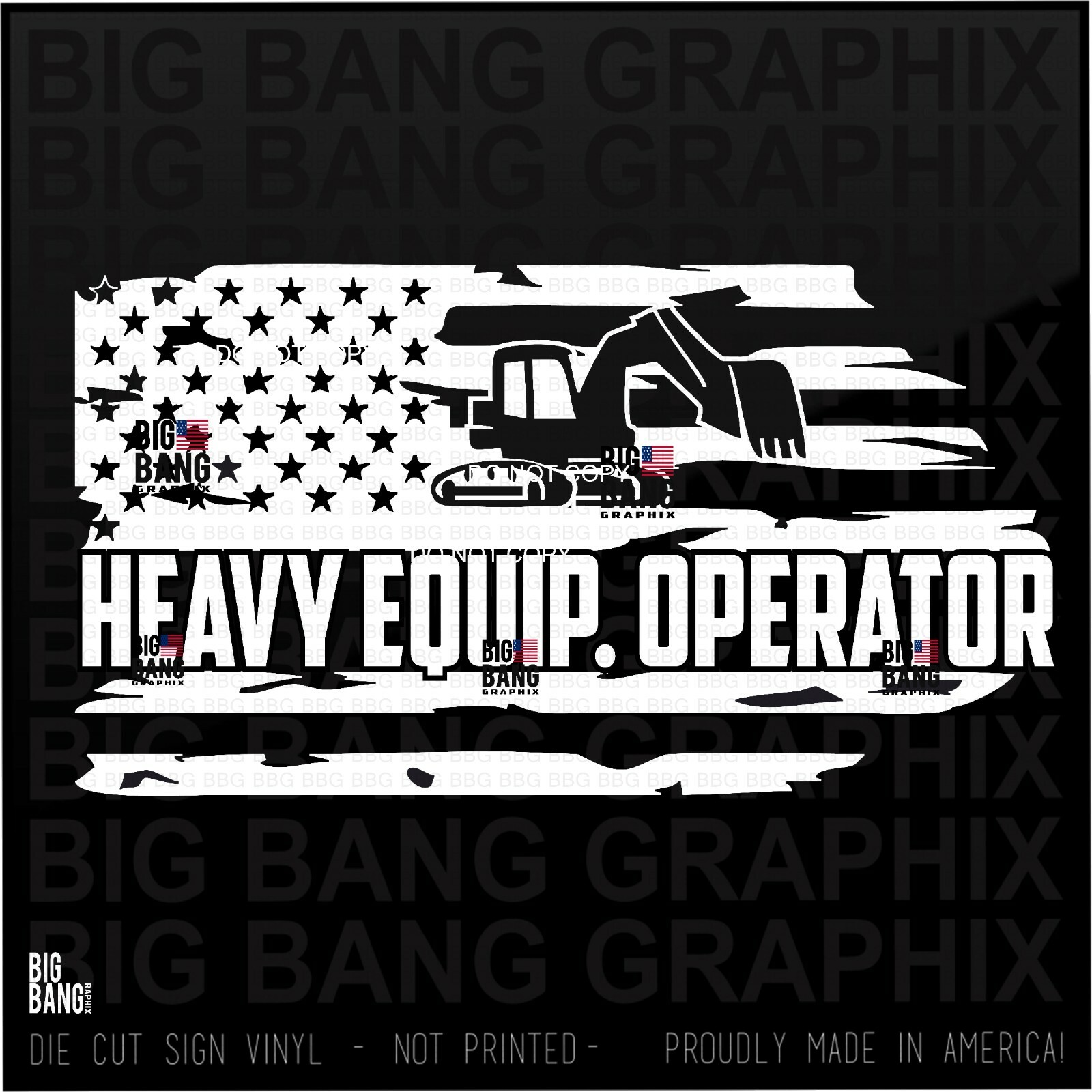 Heavy Equipment Operator Decal Sticker USA Flag SUV Truck Car Window Helmet Bike