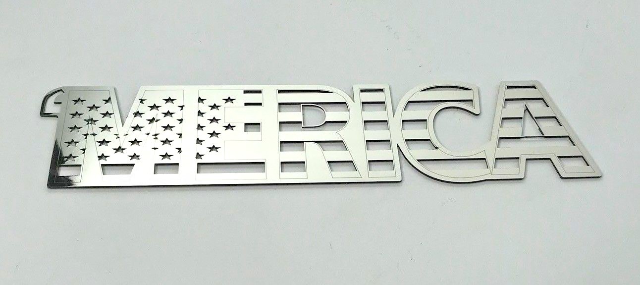 Stainless Steel “MERICA” Adhesive Emblem Decal for Cars & Trucks (Polished)