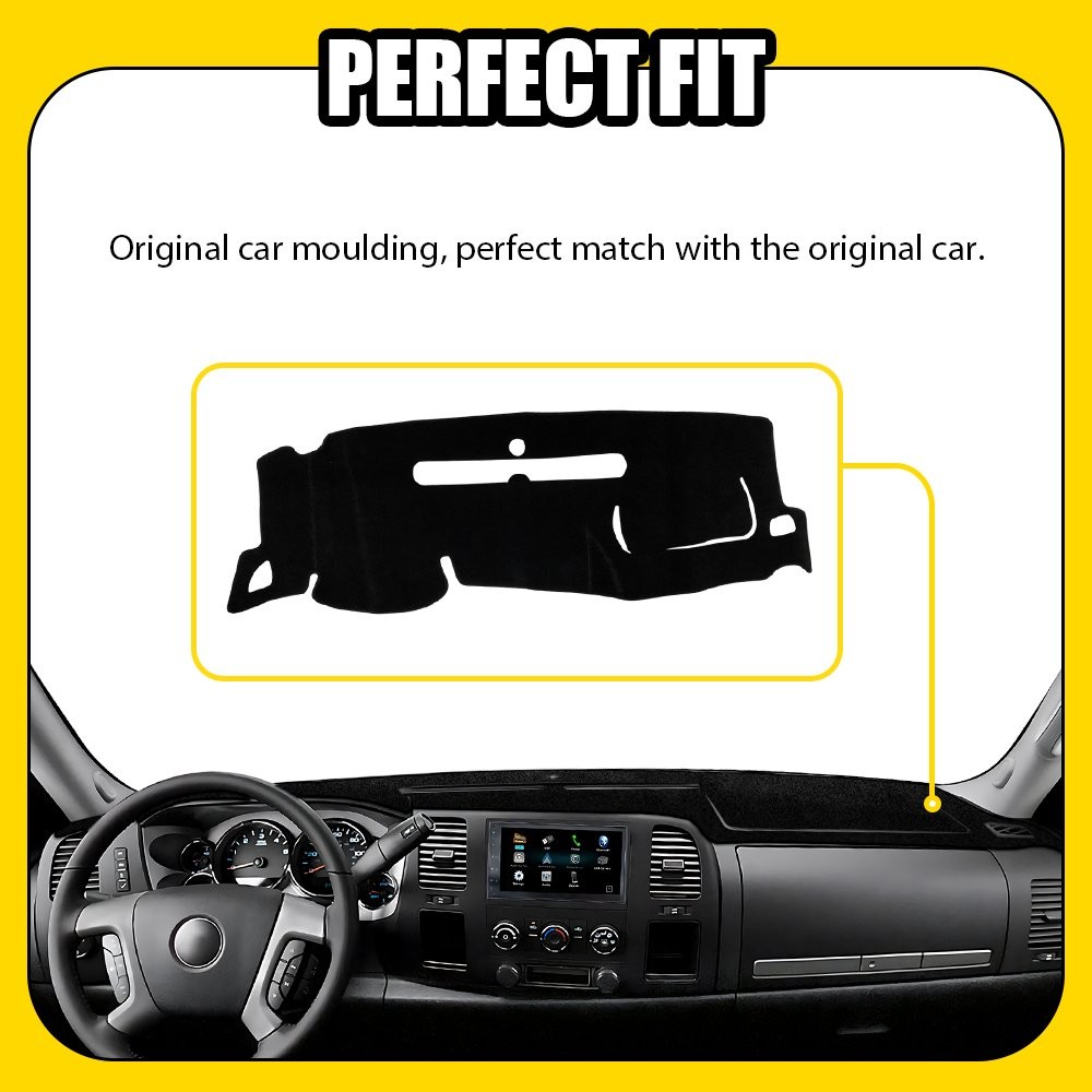 Dash Cover Mat Black Gray Fit 2007-2013 GMC Sierra 1500 2500HD 3500HD Dashboard