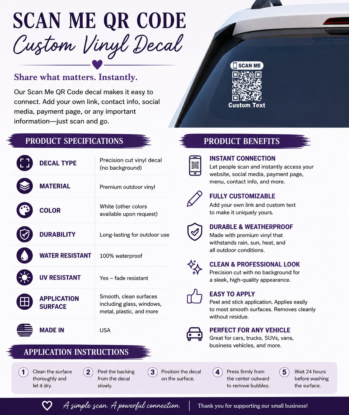 Custom QR Code Vinyl Decal Scan Me Sticker Car Window Business Social Media