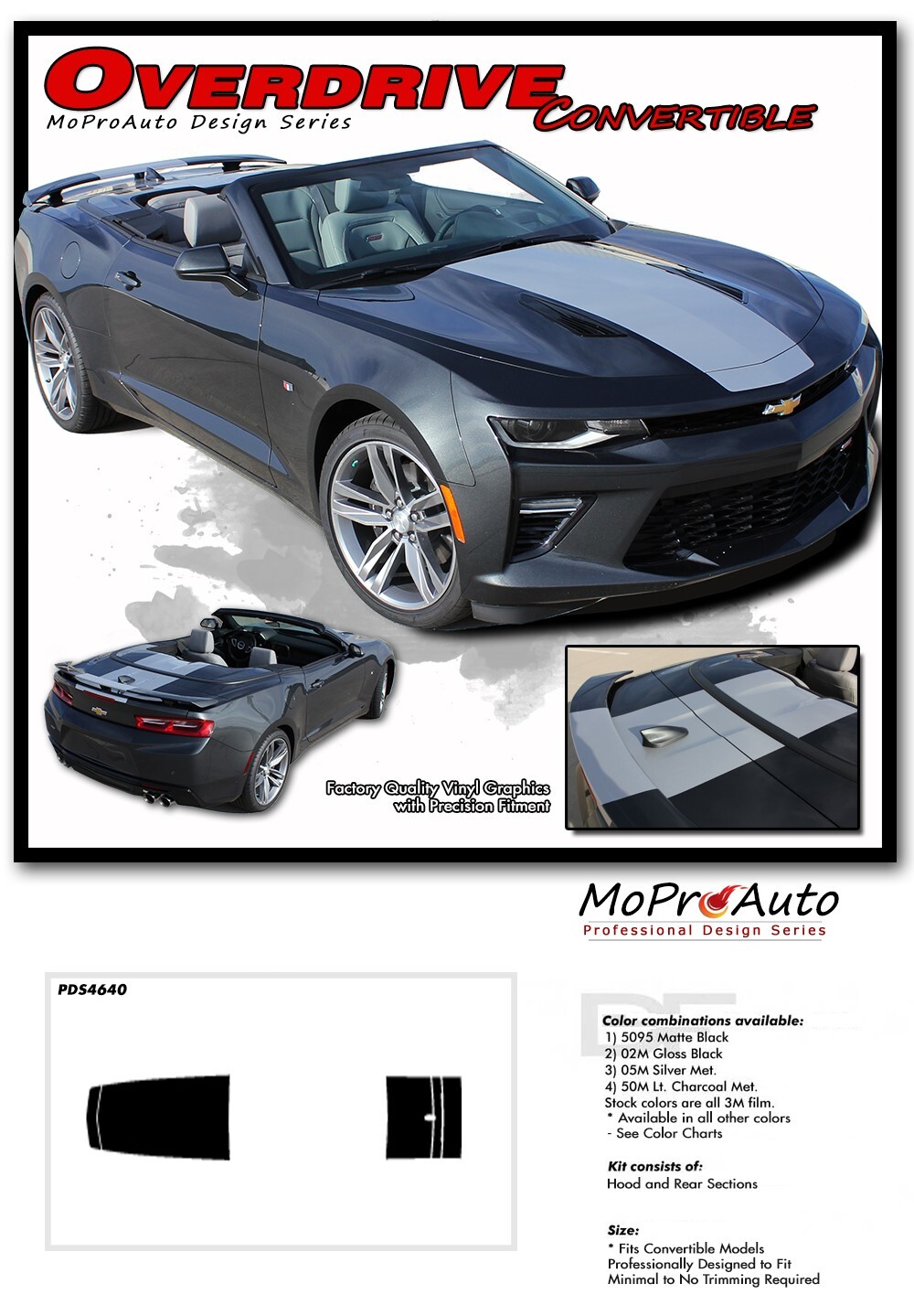 2016-2018 Camaro OVERDRIVE CONVERTIBLE Center Wide Racing Stripe Vinyl Graphic