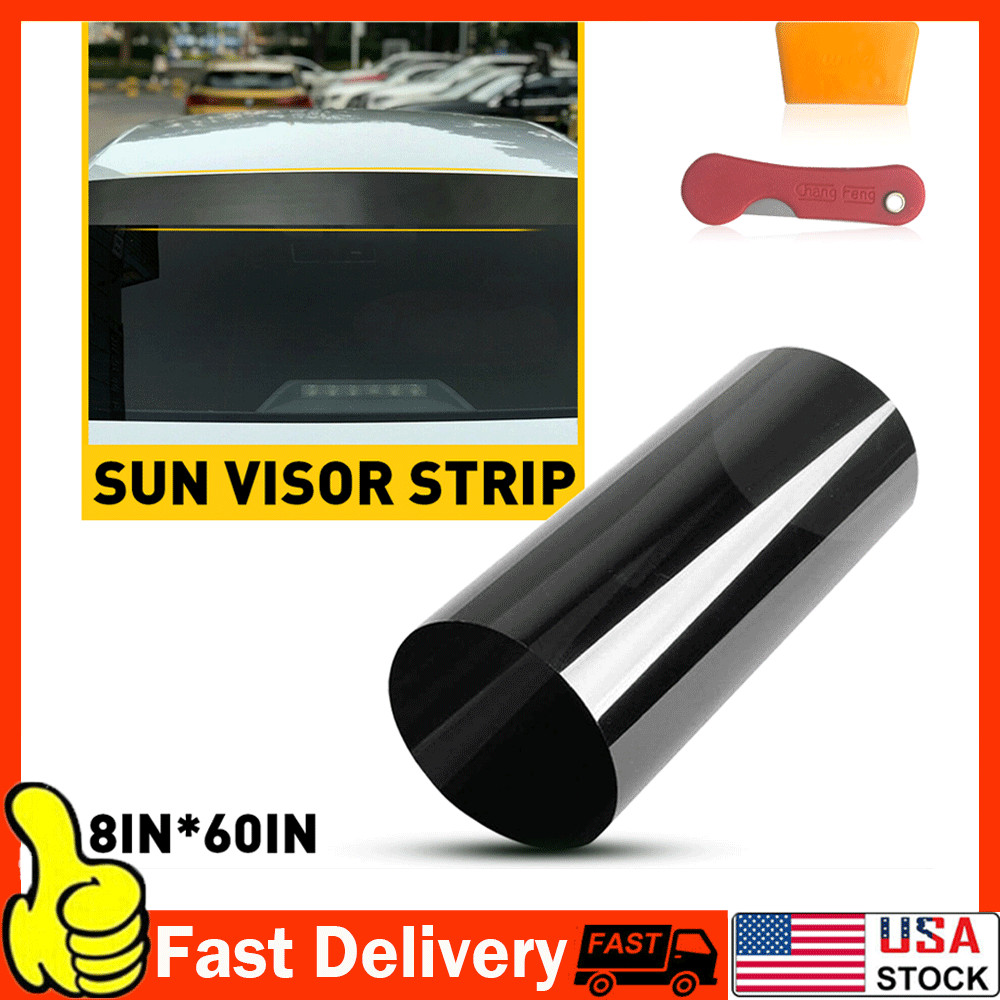 Car Sun Visor Strip Tint Film Front Windshield UV Shade Banner Accessories Black