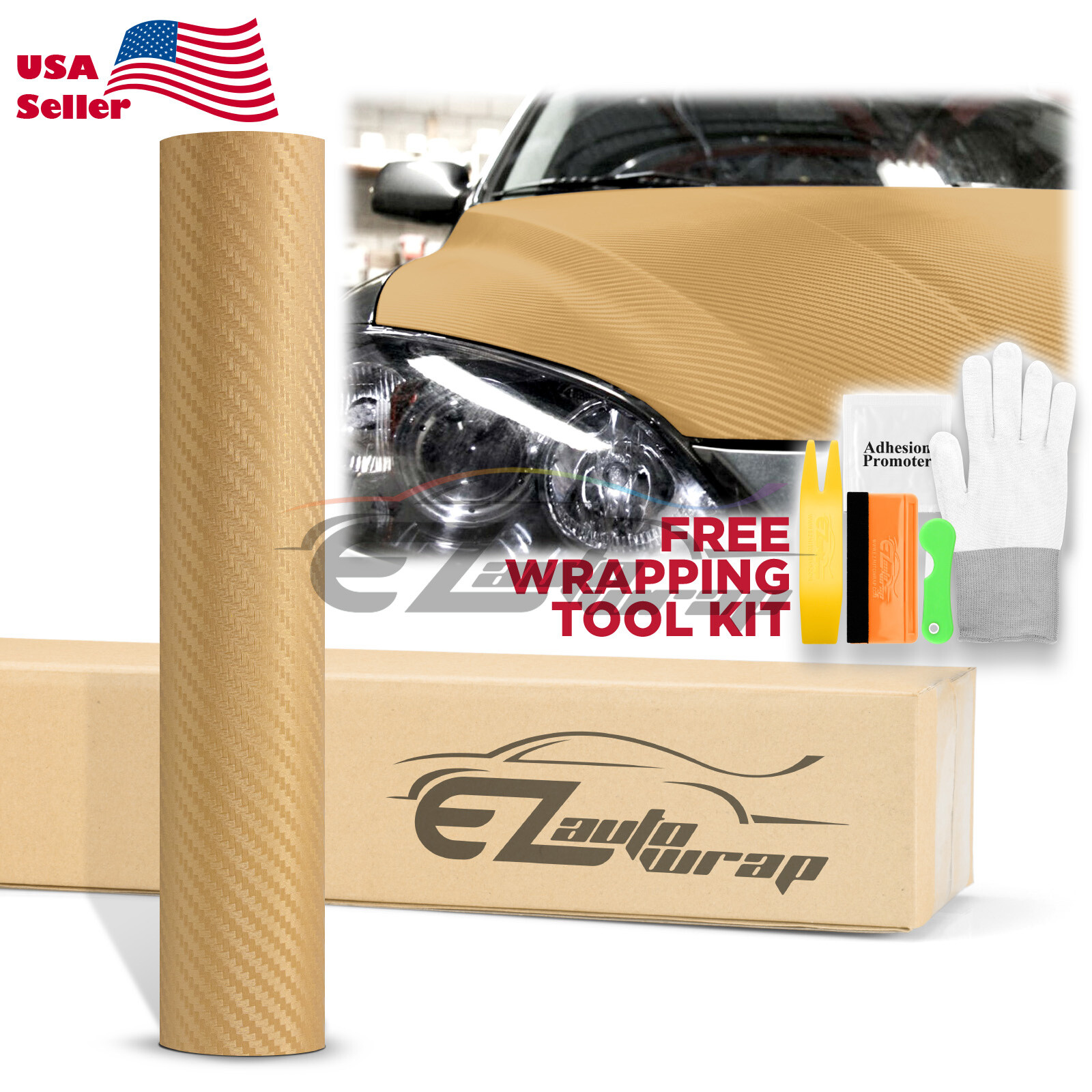 3D Carbon Fiber Gold Matte Textured Car Vinyl Wrap Sticker Decal Sheet Film DIY