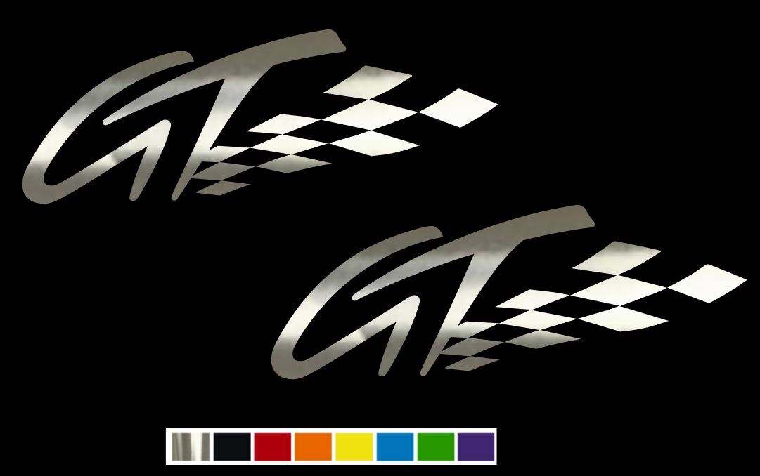 (2) GT Checkered Racing Flag Vinyl Decal Set,CUSTOM SIZE COLOR for CARS,TRUCKS