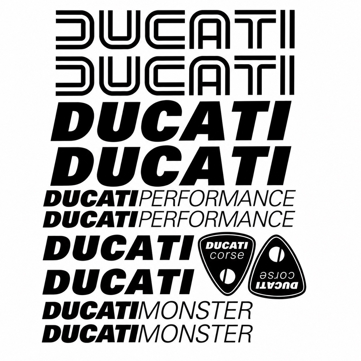 Ducati Vinyl Decal Sticker Sheet Black Logo Performance Corse Monster