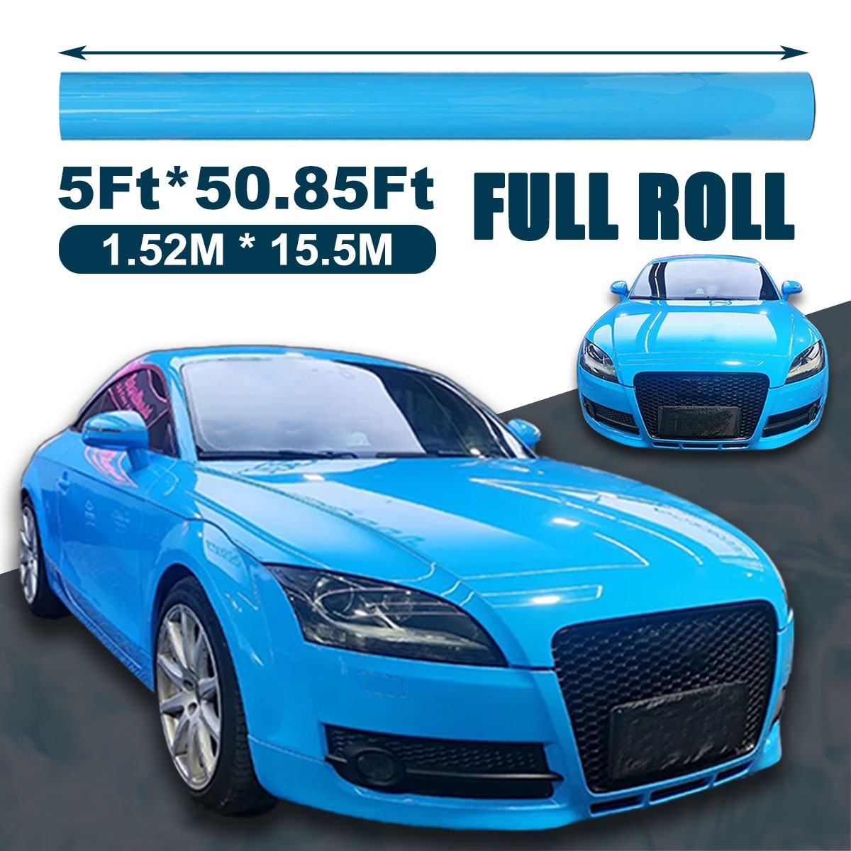 5FTx50FT PET Crystal Ice Cream Blue Vinyl Wrap Self-Adhesive Air Release