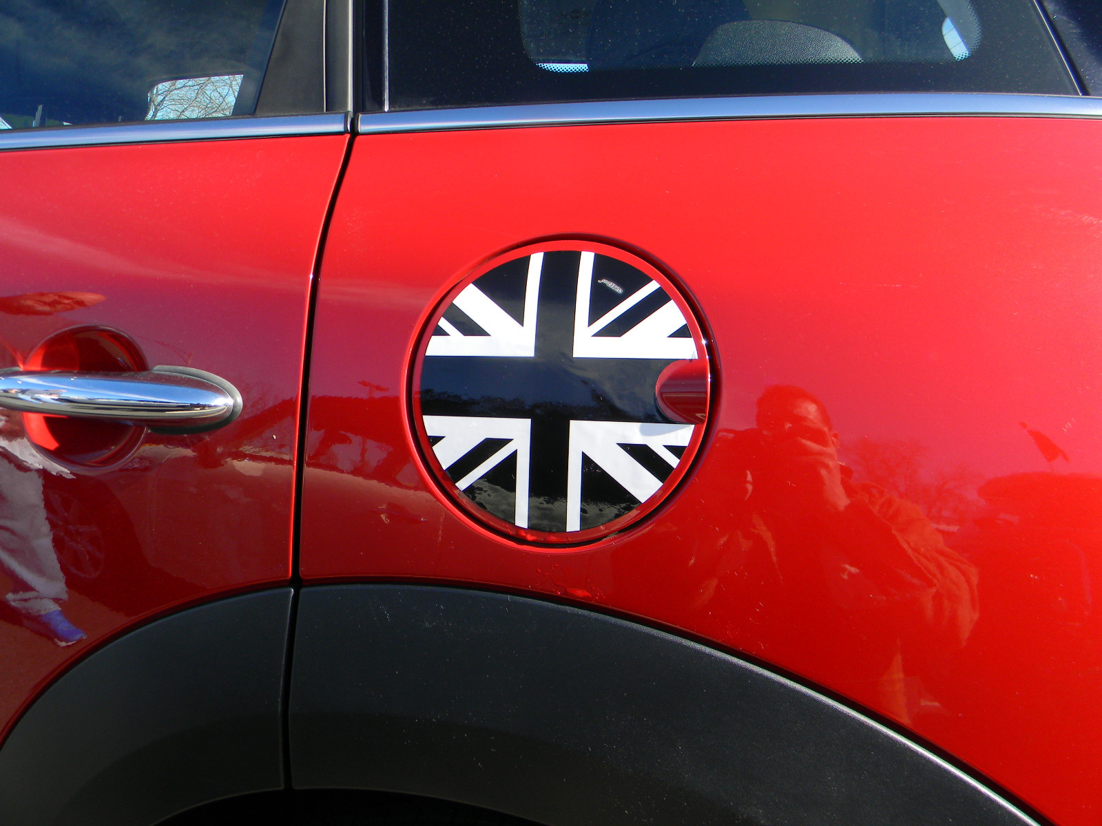 FITS MINI COOPER BLACK AND WHITE BRITISH FLAG FUEL TANK DOOR COVER GRAPHIC DECAL