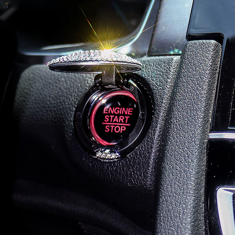 1pcs Bling Bling Rhinestone Car Start Engine Ignition Button Decor Sticker Cover