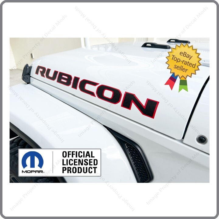(2x) Jeep Wrangler RUBICON Hood Decals Stickers 3D Topo Map Black Red Map UV1A1