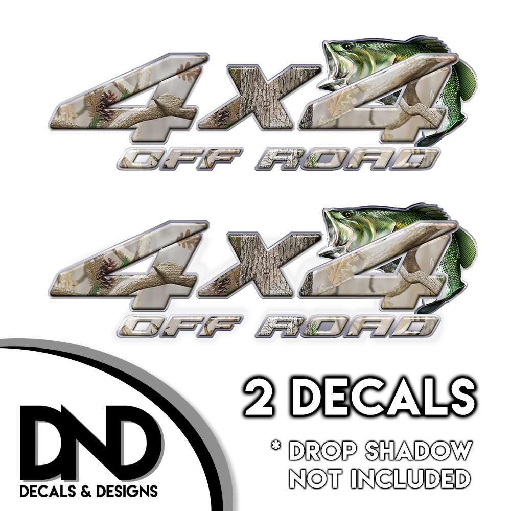 Camo Bass 4×4 Off Road Decals 2 Pk Sticker fits Ford Chevy truck – D&1BF 8in