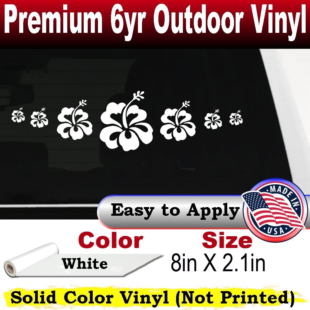Hibiscus Flowers Row Car Truck Window Laptop Decal Sticker White 8X2.1