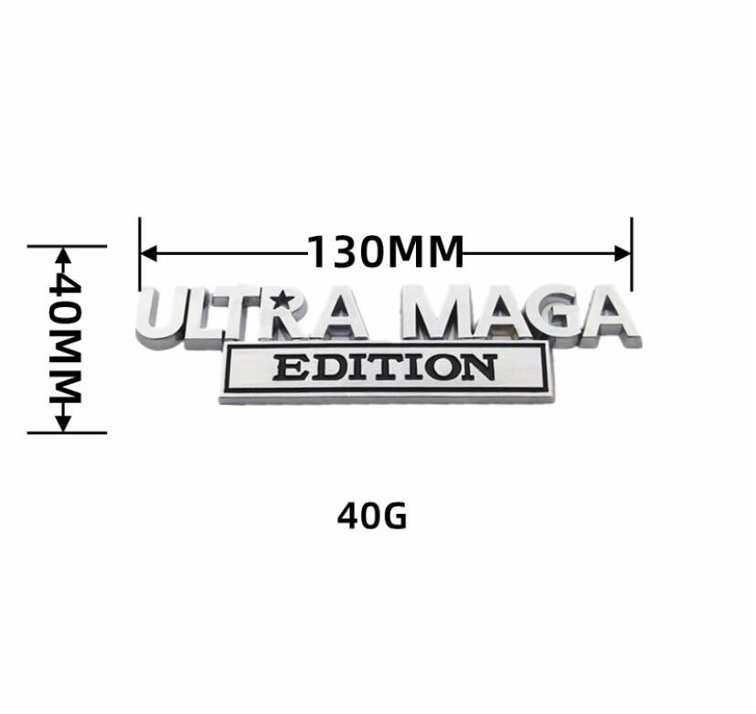 2Pcs 3D Zinc Alloy ULTRA MAGA EDITION Metal Letter Badge Car Emblem Bumper Decal
