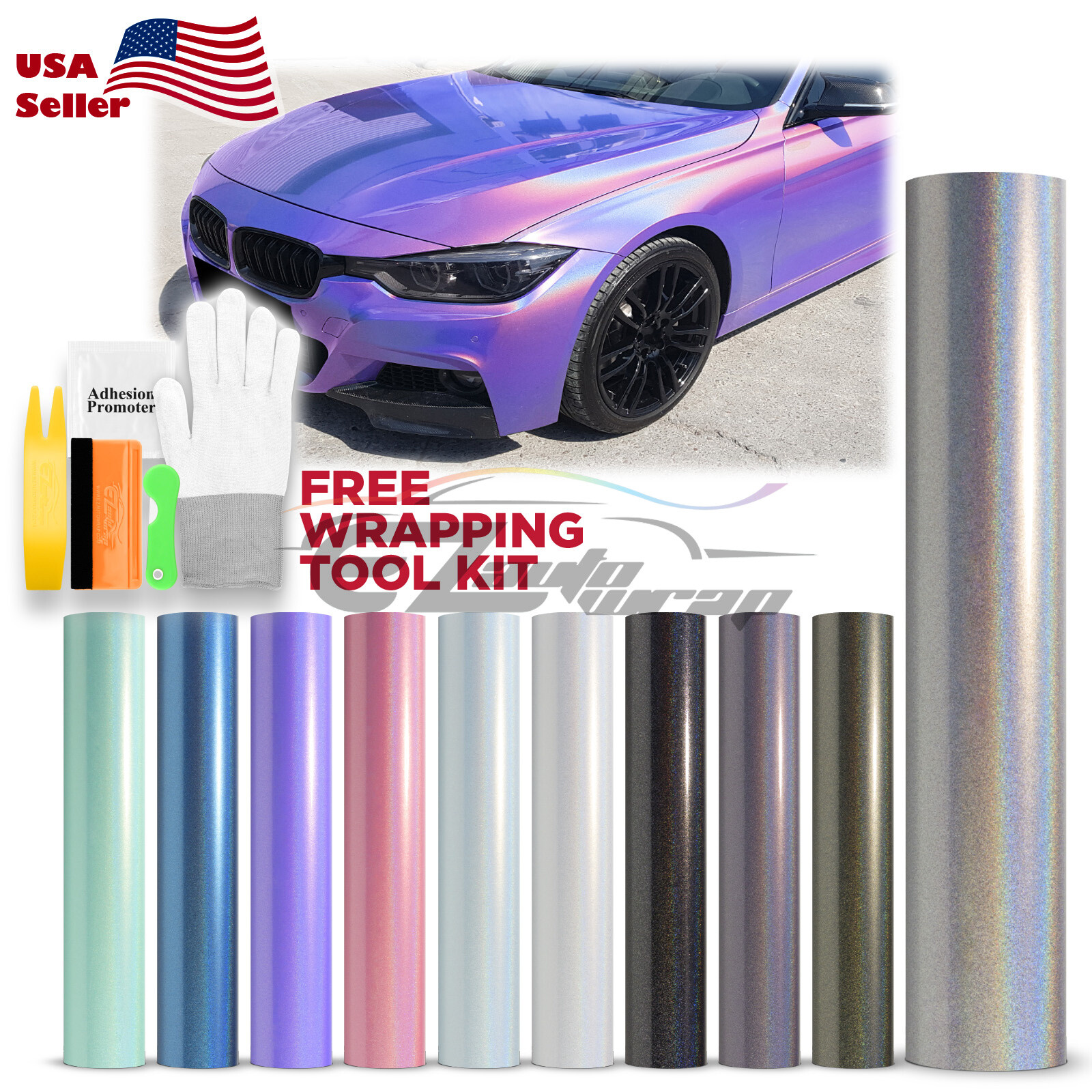 Laser Flip Gloss Metallic Glossy Rainbow Holographic Vinyl Wrap Air Release