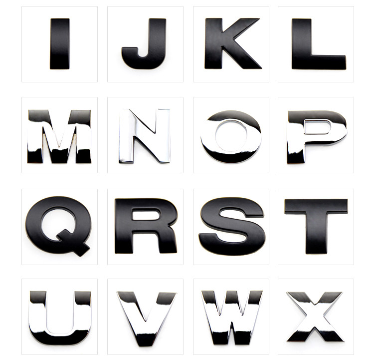 J&J Bro™ Metal Chrome Car Sticker Letter Alphabet Number Emblem 25MM Small Size