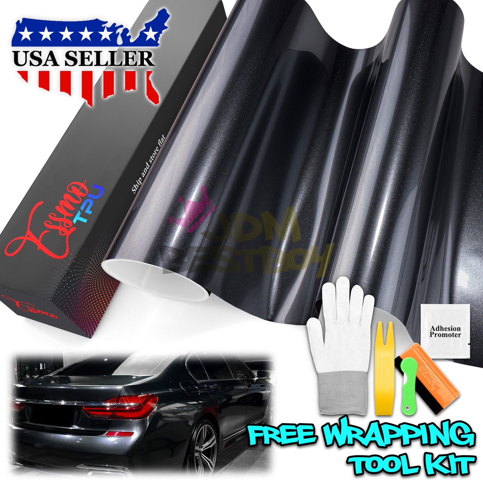Gloss Metallic Charcoal Gray PPF TPU Paint Protection Film Dry Wet Vinyl Wrap