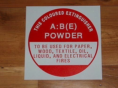 FIRE EXTINGUISHER/SIGN /PROTECTION,SAFETY,POWDER A.B.E.NEW PEEL & STICK NO FUSS!