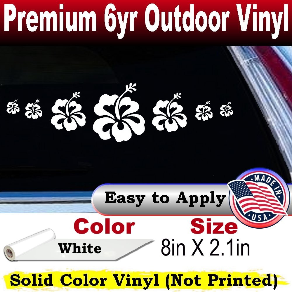 Hibiscus Flowers Row Car Truck Window Laptop Decal Sticker White 8X2.1
