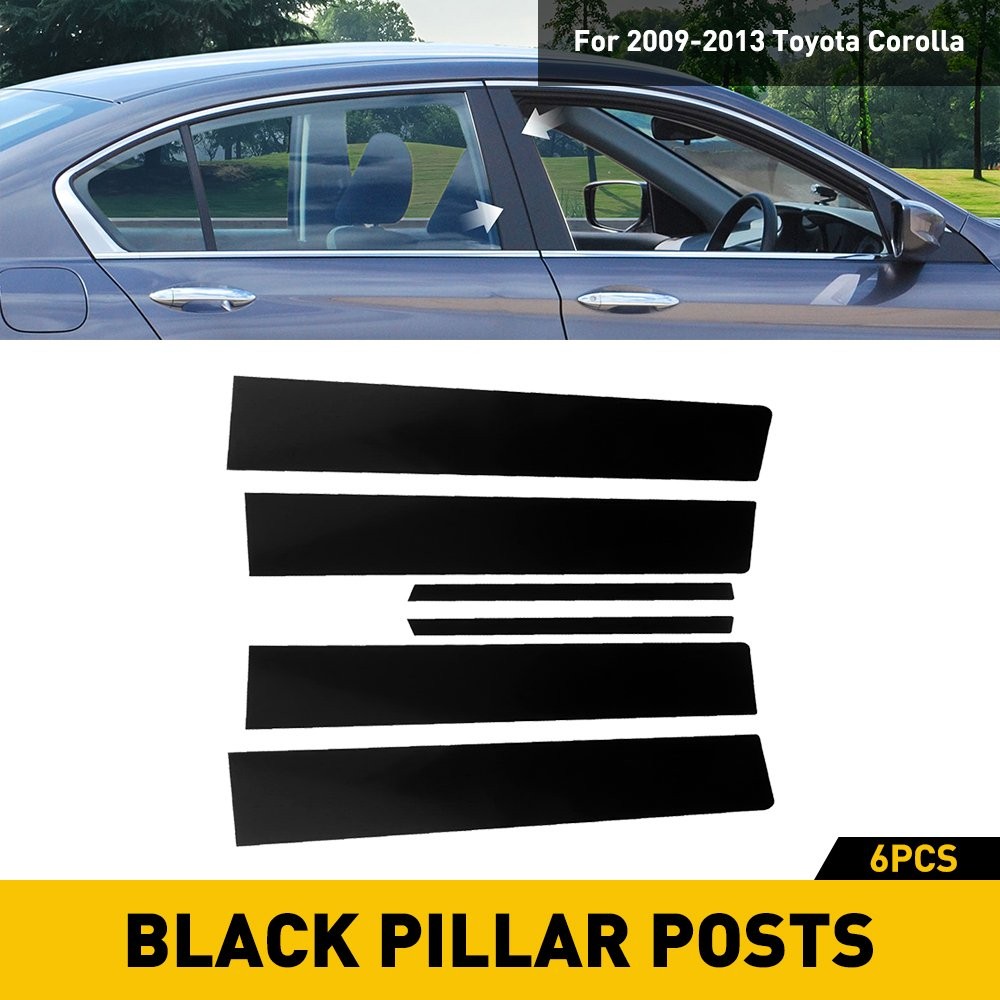 6/1 For Toyota Corolla 2009-2013 Black Pillar Posts Set Door Cover Piano Trims H