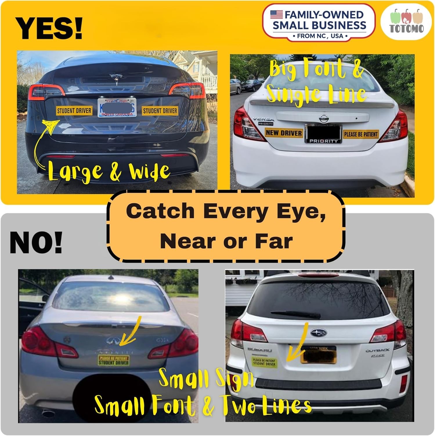 Reflective Student Driver Sign – 12″x3″ Magnetic Safety Bumper Sticker 2-Pack