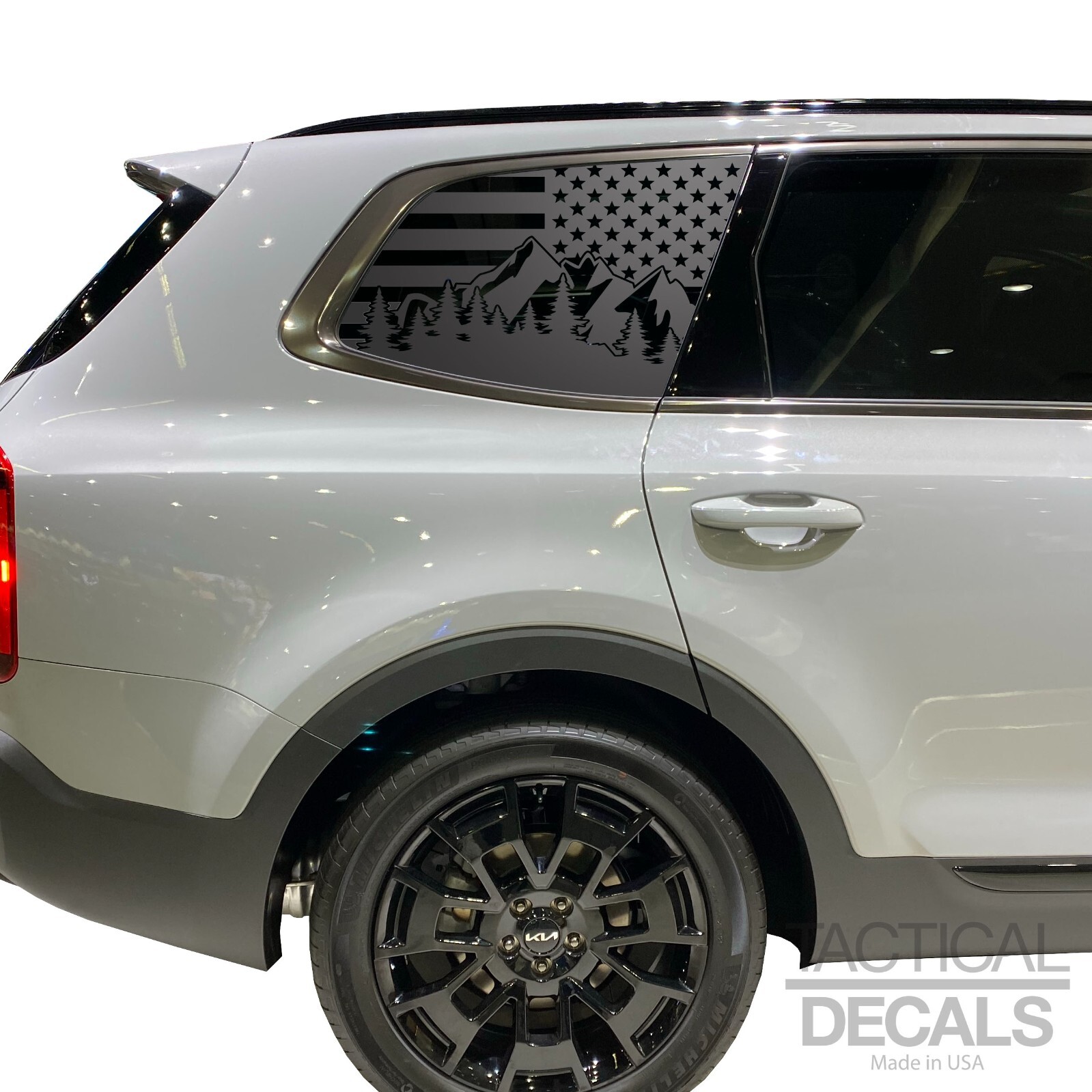 Mountain design USA Flag Decals – Fits 2022 + Kia Telluride Window KT1-QR2