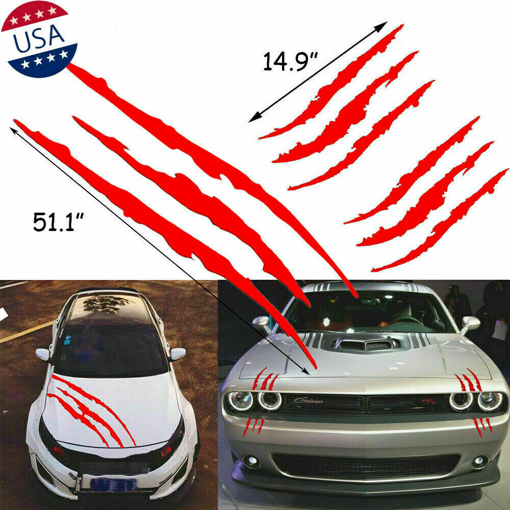 Red Monster Claw Scratch Stickers for Car Body Hood Side Fender 3pcs set