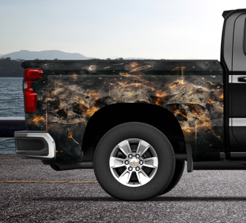 Fire Flame Skulls Truck Wrap Vinyl Bed Side DS PS Graphic Decal 80″x40″ Tailgate