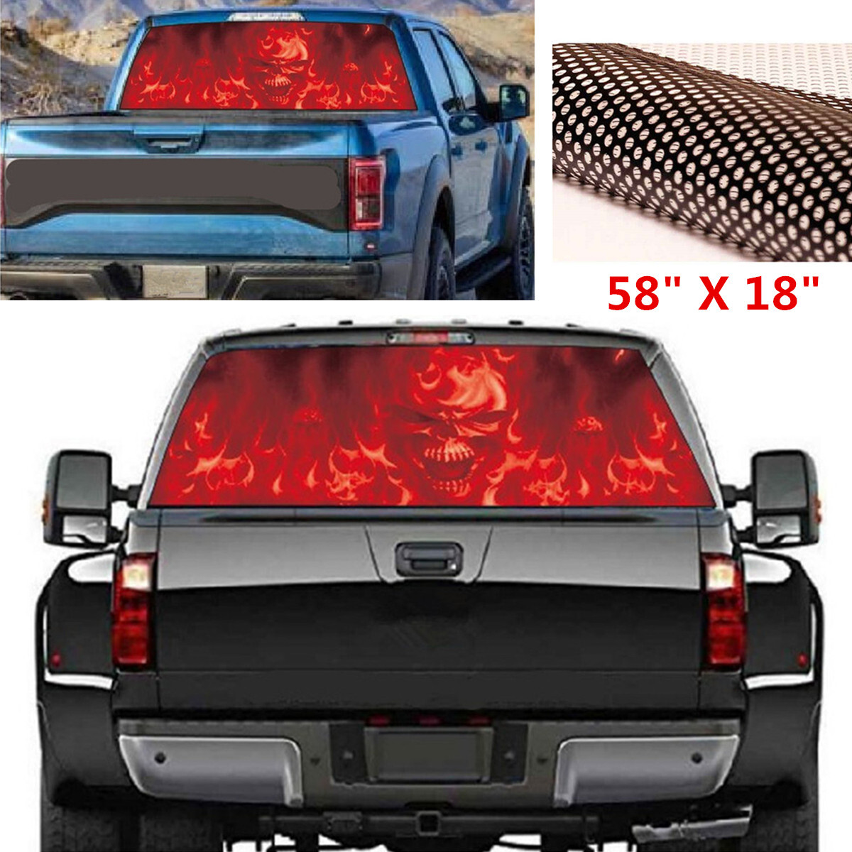 Car Rear Window Sticker DIY Flaming Skull Graphics Tint Vinyl Perforated Decal