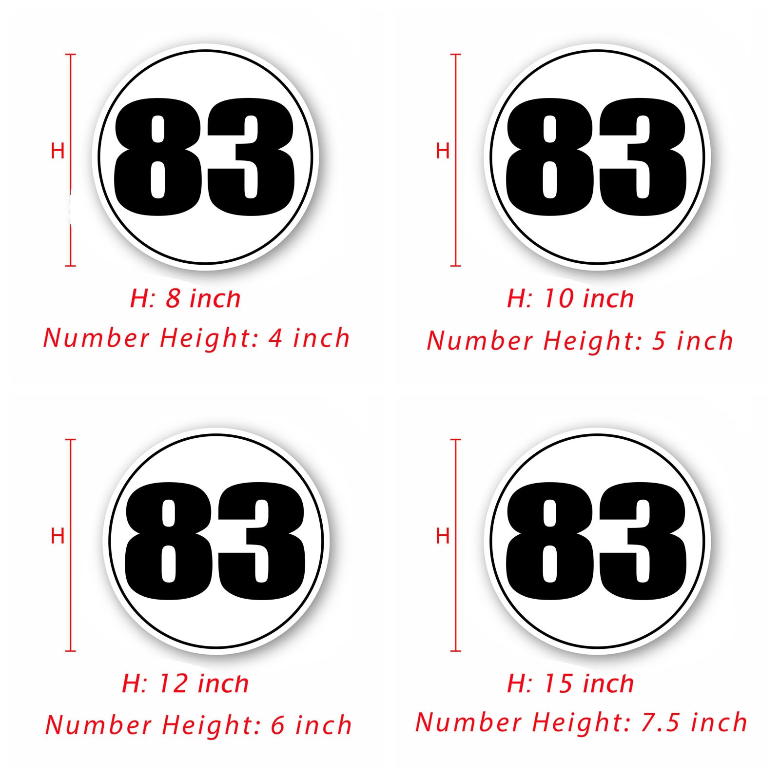 Custom Circular Number 8″ 10″ 12″ 15″ Glossy Matte Sticker /Magnet Car Door x2