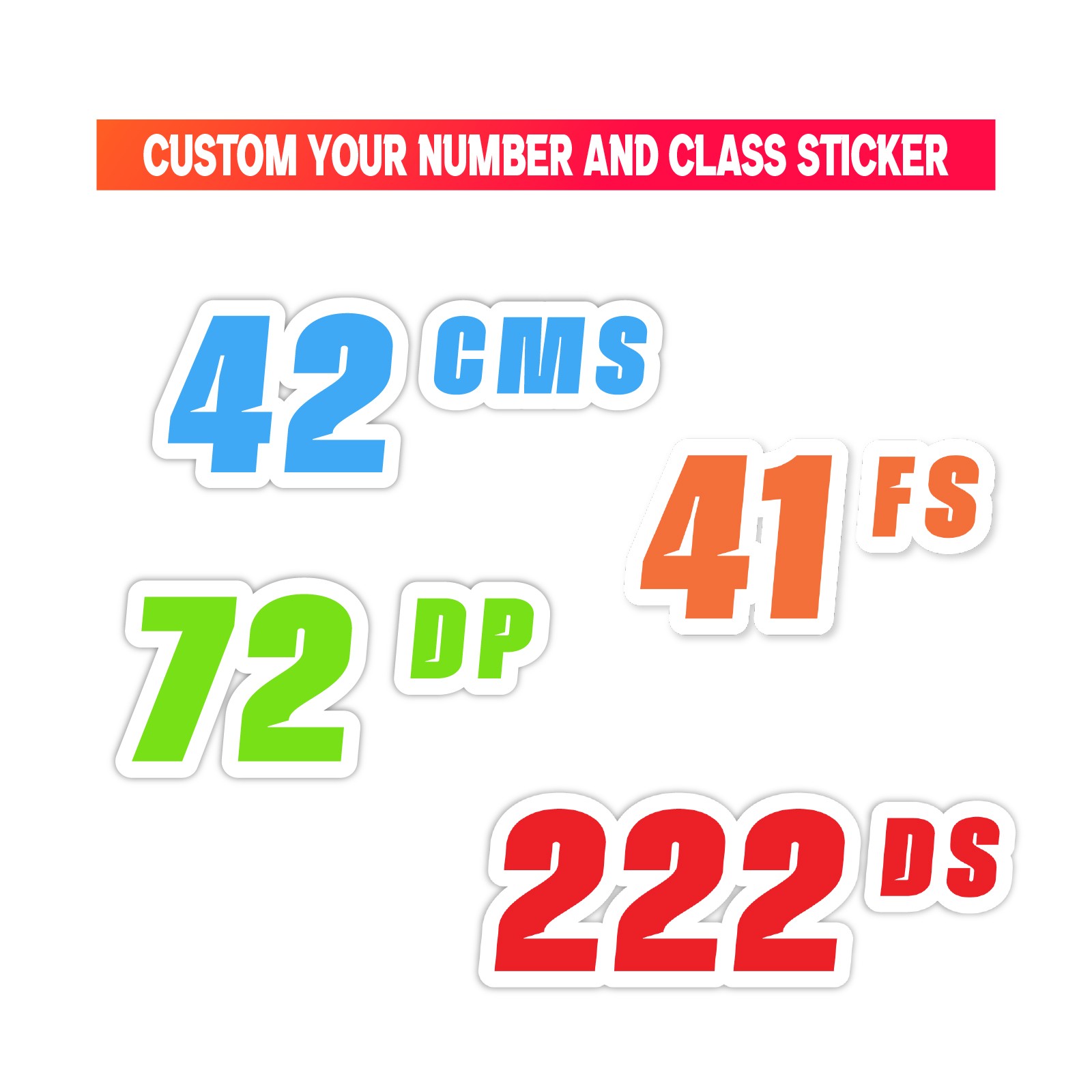 Custom Autocross Number Class Sticker Glossy x2 8,10,12-16 inch – White Outline