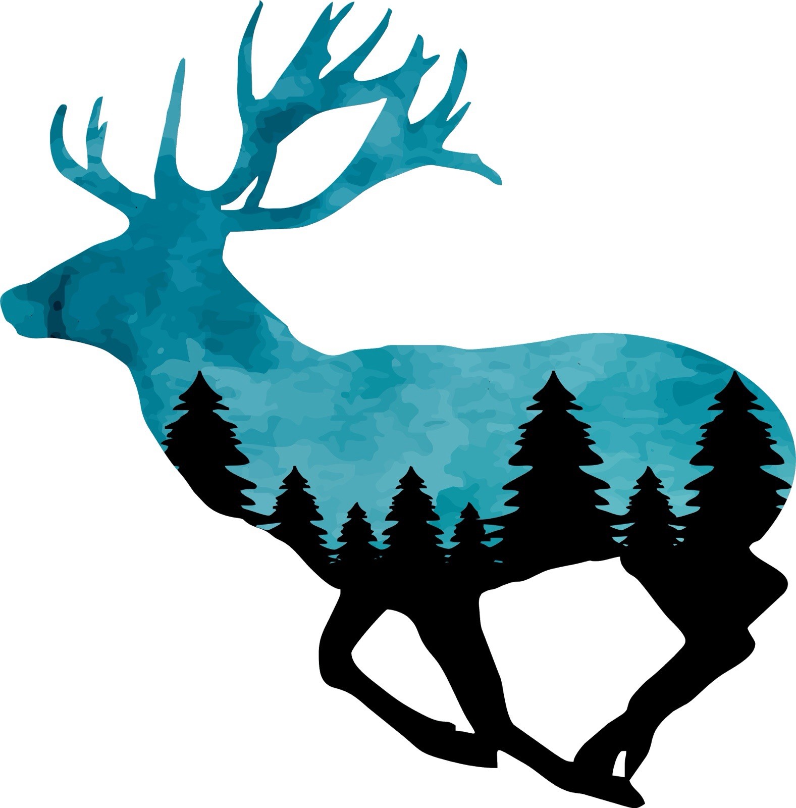 Animal Sticker (3 Inch) Running Stag Silhouette Deer Woods Trees Hunting !