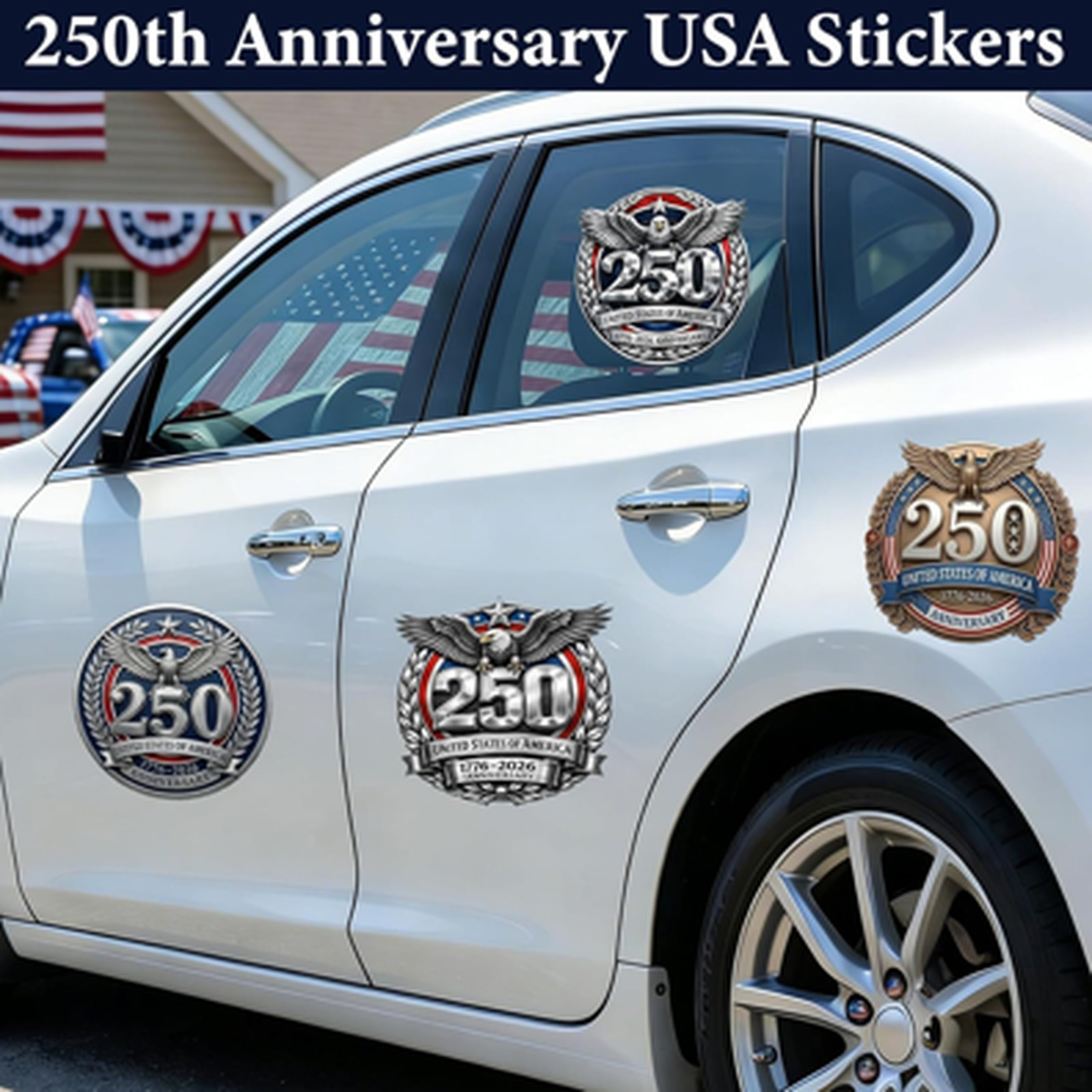Patriotic Car Decal Vinyl Sticker 1776 2026 Independence Day Eagle American Flag