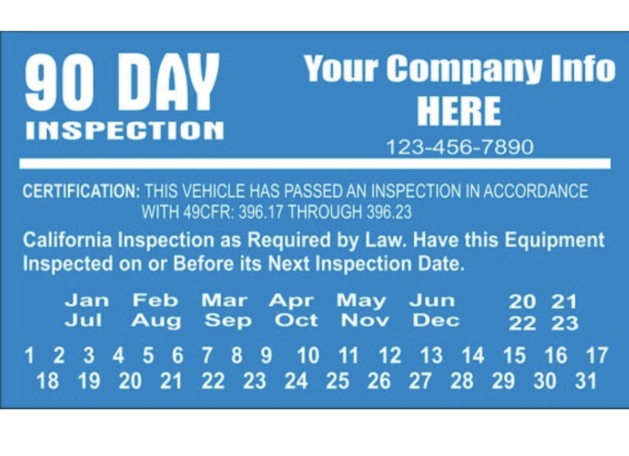 90 Days DOT Vehicle Decal Inspection, Set Of 50 Stickers. Vehicle Label.