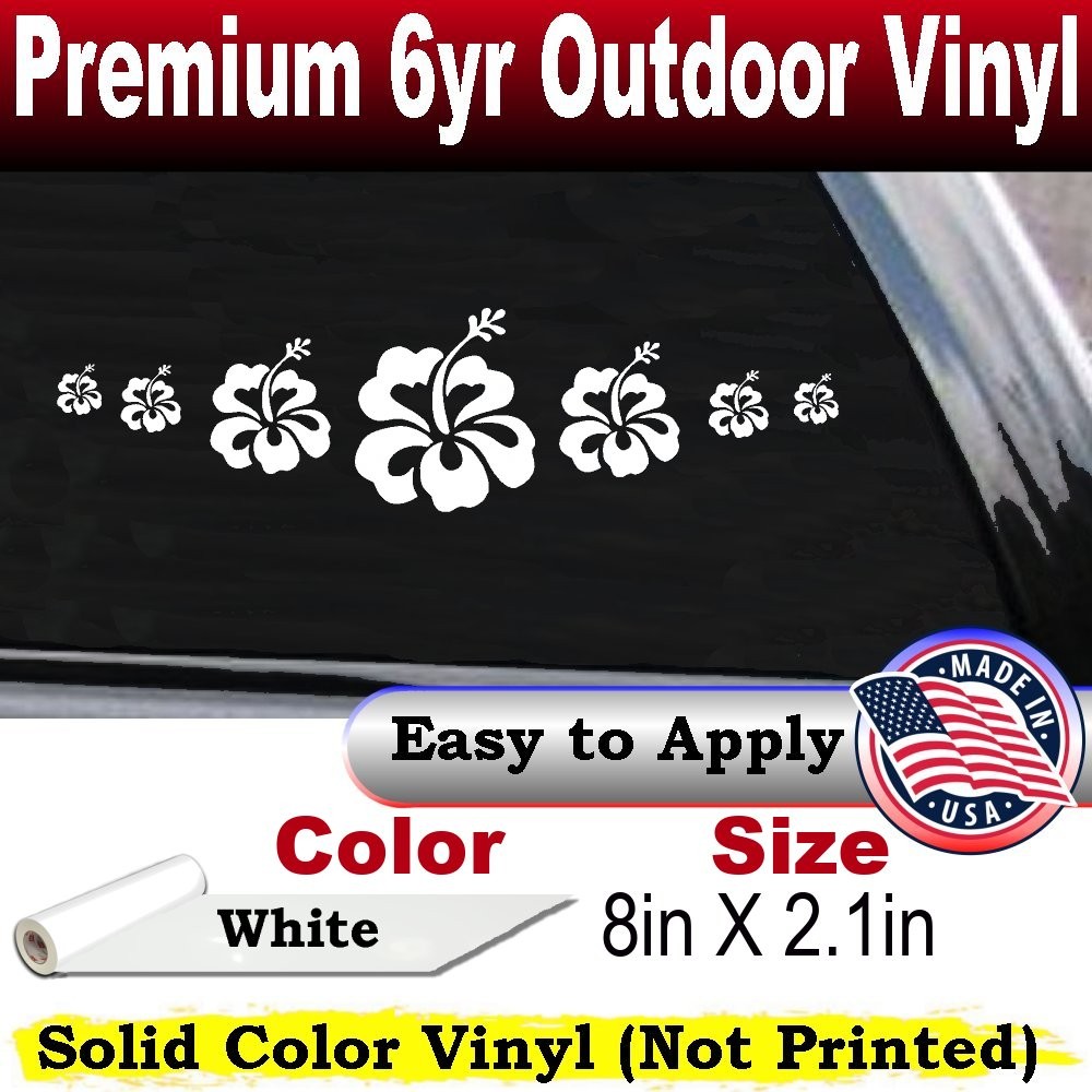 Hibiscus Flowers Row Car Truck Window Laptop Decal Sticker White 8X2.1